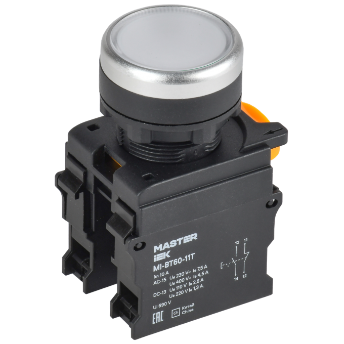 Кнопка с фиксацией IEK MASTER d=22мм 1NO+1NC белая MI-BT60-11T-3-21-K01