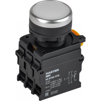 Кнопка с подсветкой и фиксацией IEK MASTER MI-BT60-11TD-3-11-K01 d=22мм 1NO+1NC белая