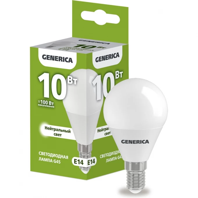 Лампа светодиодная G45 шар 10Вт 230В 4000К E14 GENERICA LL-G45-10-230-40-E14-G