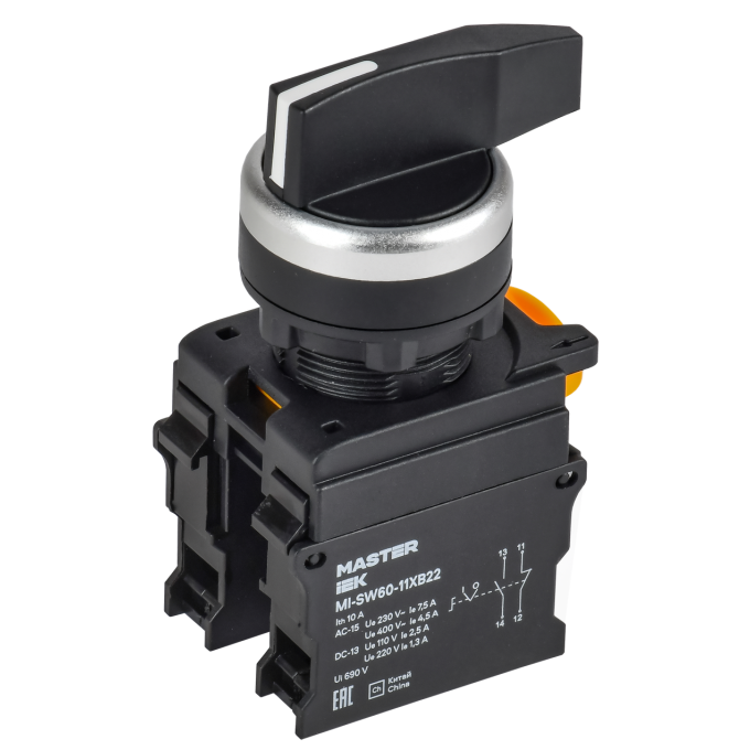 Переключатель длинная ручка на 2 положения возвратный IEK MASTER 1NO+1NC MI-SW60-11XB22-3-25-2-K02