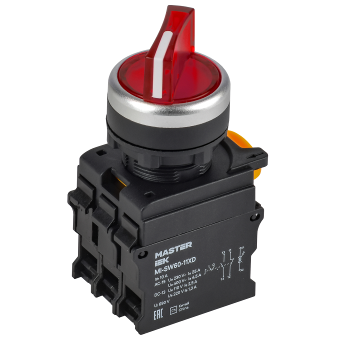 Переключатель с подсветкой IEK MASTER на 2 положения 1NO+1NC красный MI-SW60-11XD-3-14-2-K04