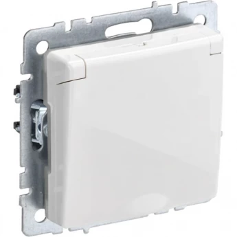 Розетка 1-местная с заземлением с защитными шторками и крышкой 16А IP20 РСбш10-3-БрБ белый IEK BRITE BR-R16-16-K01