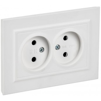 Розетка 2-местная IEK СП BRITE BR-R20-10-K91-F РС12-2-БрАБ 10А в сборе без заземл. без защ. шторок арктич. белая