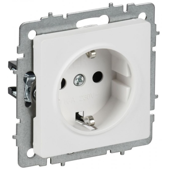 Розетка IEK BRITE РС14-1-0-БрАБ 16А с заземл. защ. шторки механизм арктич. бел. BR-R14-16-K91
