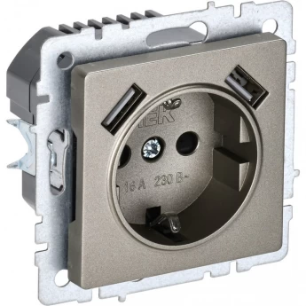 Розетка IEK BRITE РЮш10-2-БрШ 16А с USB A+A 3.1А