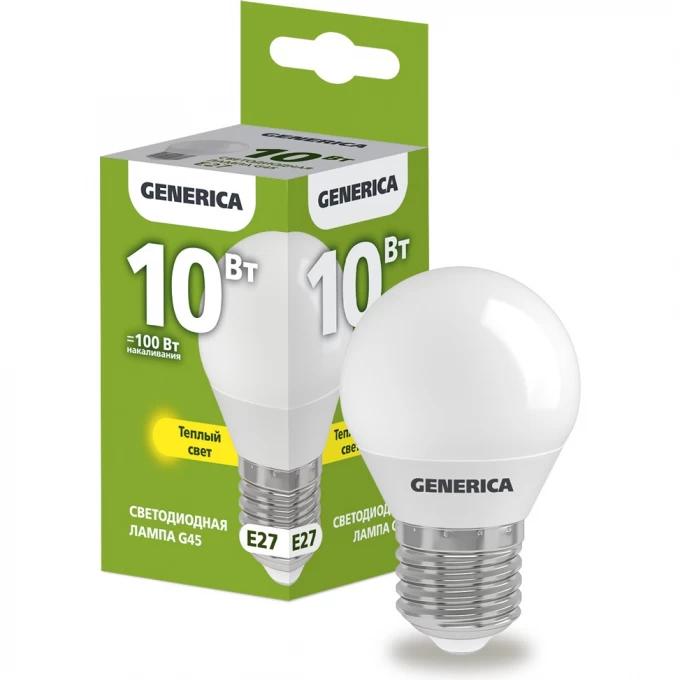 Светодиодная лампа IEK GENERICA G45 шар 10Вт 230В 3000К E27 LL-G45-10-230-30-E27-G Светодиодная лампа IEK GENERICA G45 шар 10Вт 230В 3000К E27 LL-G45-10-230-30-E27-G