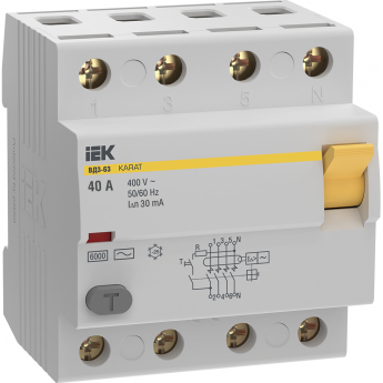 УЗО IEK KARAT ВД3-63 4p 40а 30ма 6ка тип ac MDV20-4-040-030