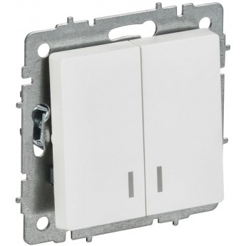 Выключатель 2-клавишный IEK СП BRITE R-V20-1-10-K91 ВС10-2-1-БрАБ 10А с индикацией механизм арктич. белый