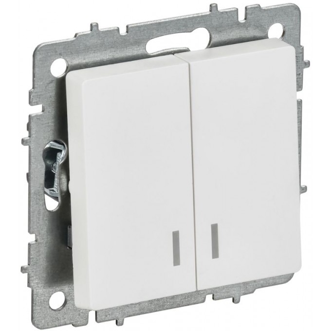 Выключатель 2-клавишный IEK СП BRITE R-V20-1-10-K91 ВС10-2-1-БрАБ 10А с индикацией механизм арктич. белый BR-V20-1-10-K91
